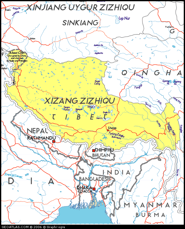 Map of Xizang  Zizhiqu